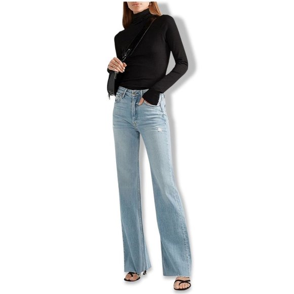 GRLFRND Denim - Grlfrnd Carla size 27 High Rise Button Fly Wide Leg Raw Hem Gonna Fly Now Wash